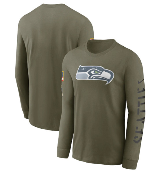 Men's Seattle Seahawks 2022 Olive Salute to Service Long Sleeve T-Shirt